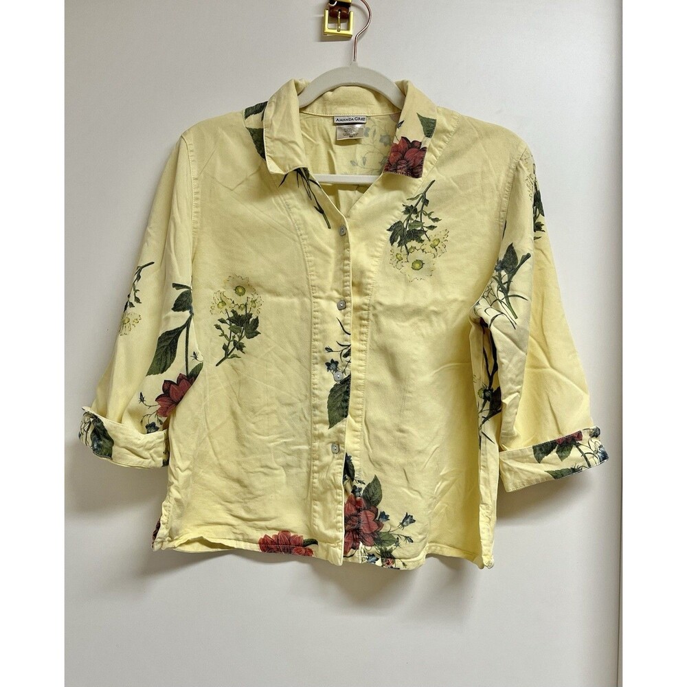 Vintage 90s Amanda Gray Floral Print Tencel Tops M | Formal, Casual